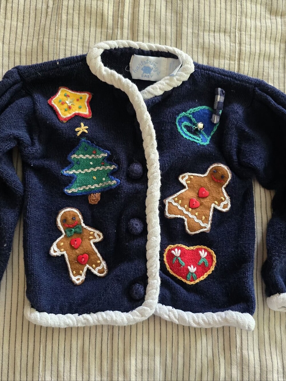 Vintage Hartstrings Cardigan Girls Size 2T Holiday Christmas Appliqué Navy